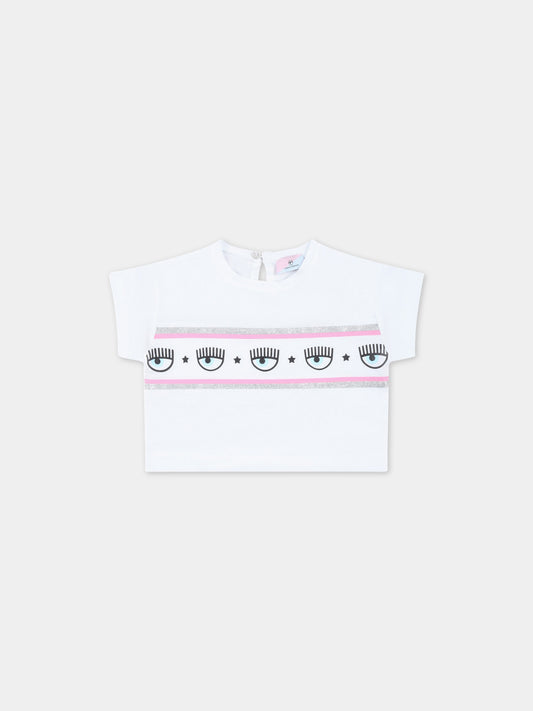 T-shirt bianca per neonata con iconici occhiolini,Chiara Ferragni Collection,53A603 1041 0099