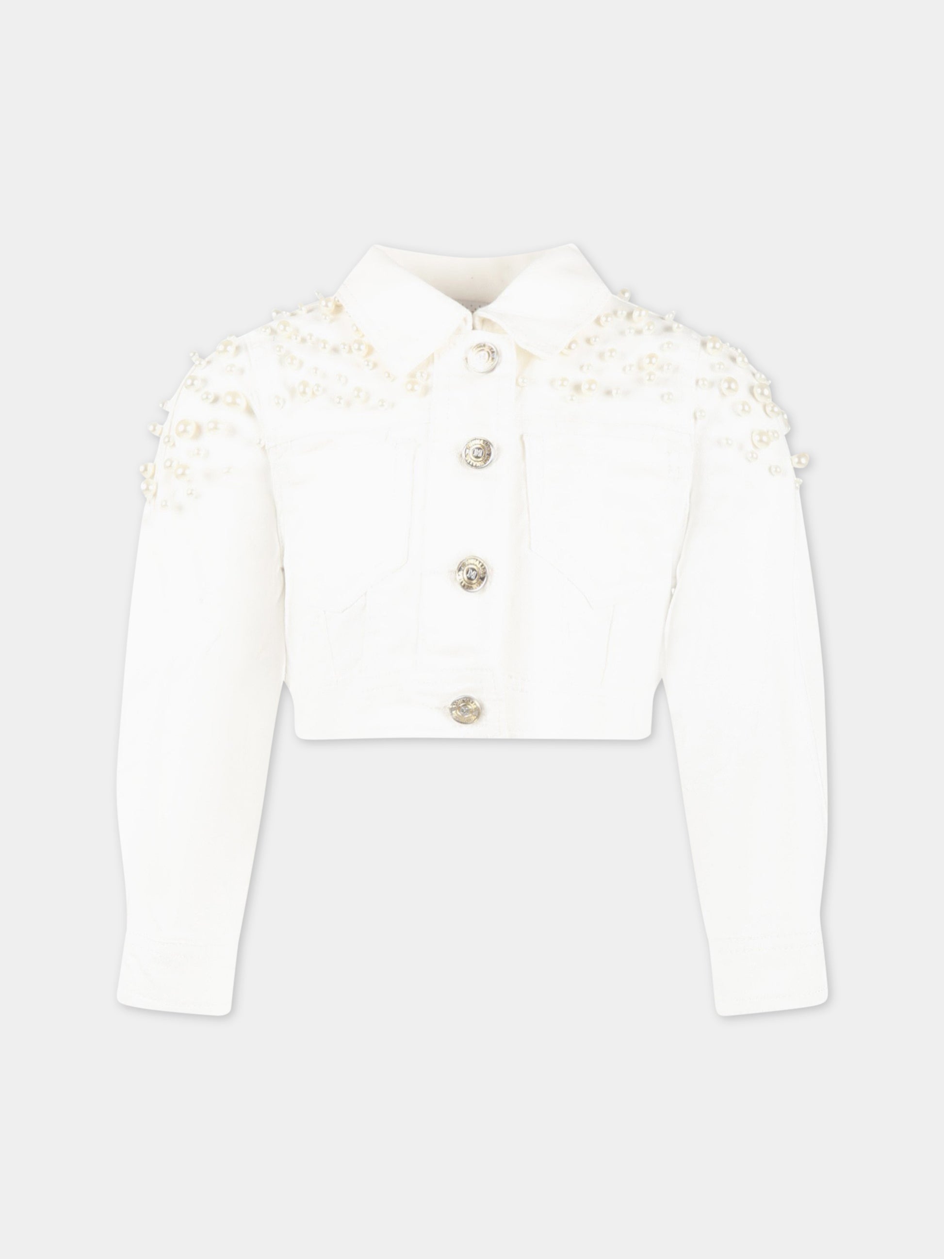 Giacca bianca per bambina con perle,Monnalisa,79A100 1051 0001