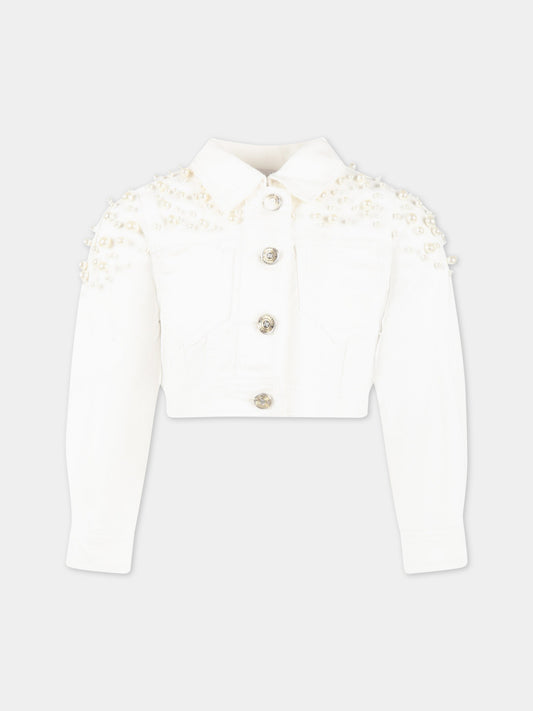 Giacca bianca per bambina con perle,Monnalisa,79A100 1051 0001