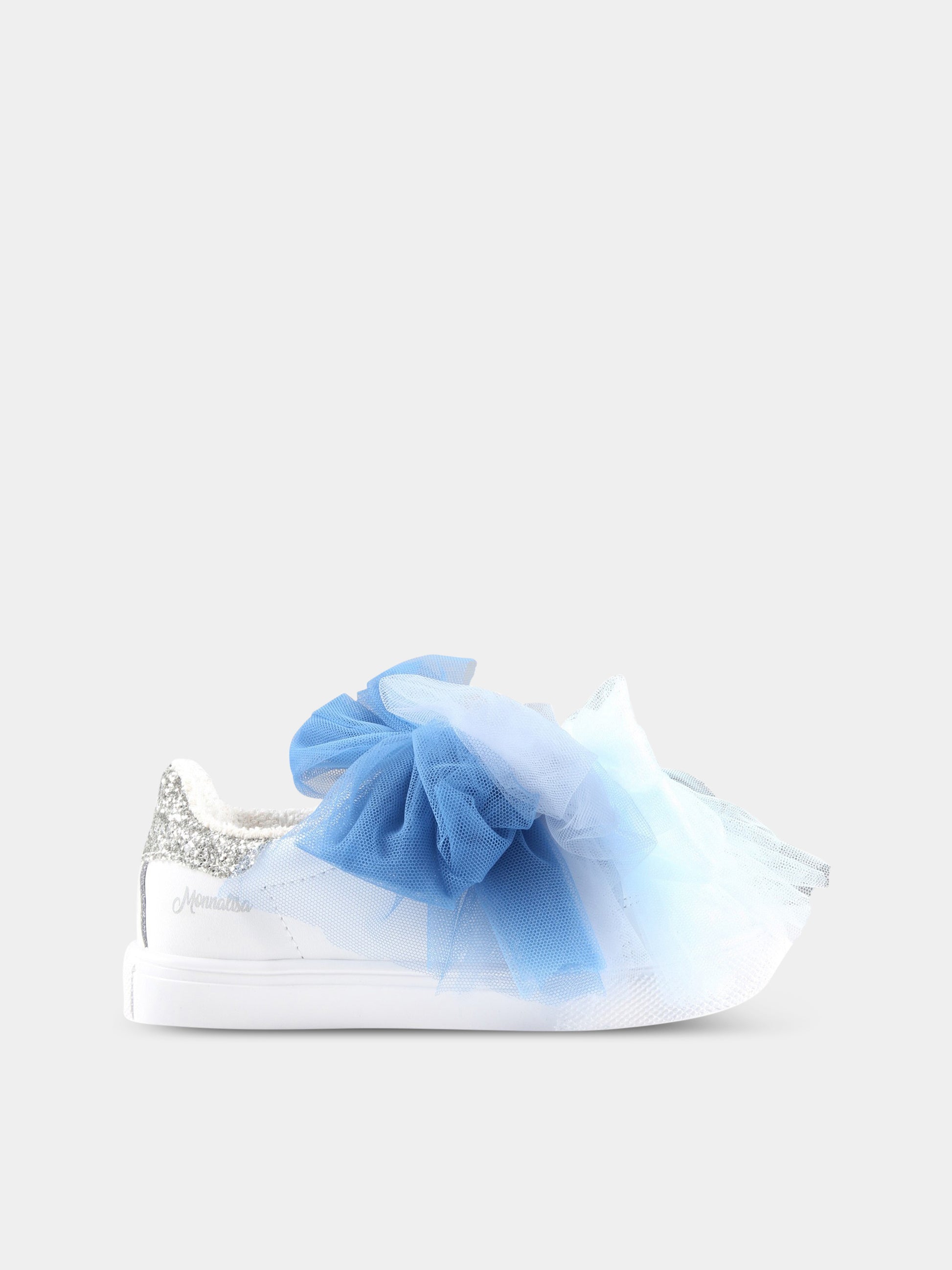 Sneakers bianche per bambina con fiocchi,Monnalisa,8CA010 1716 0152