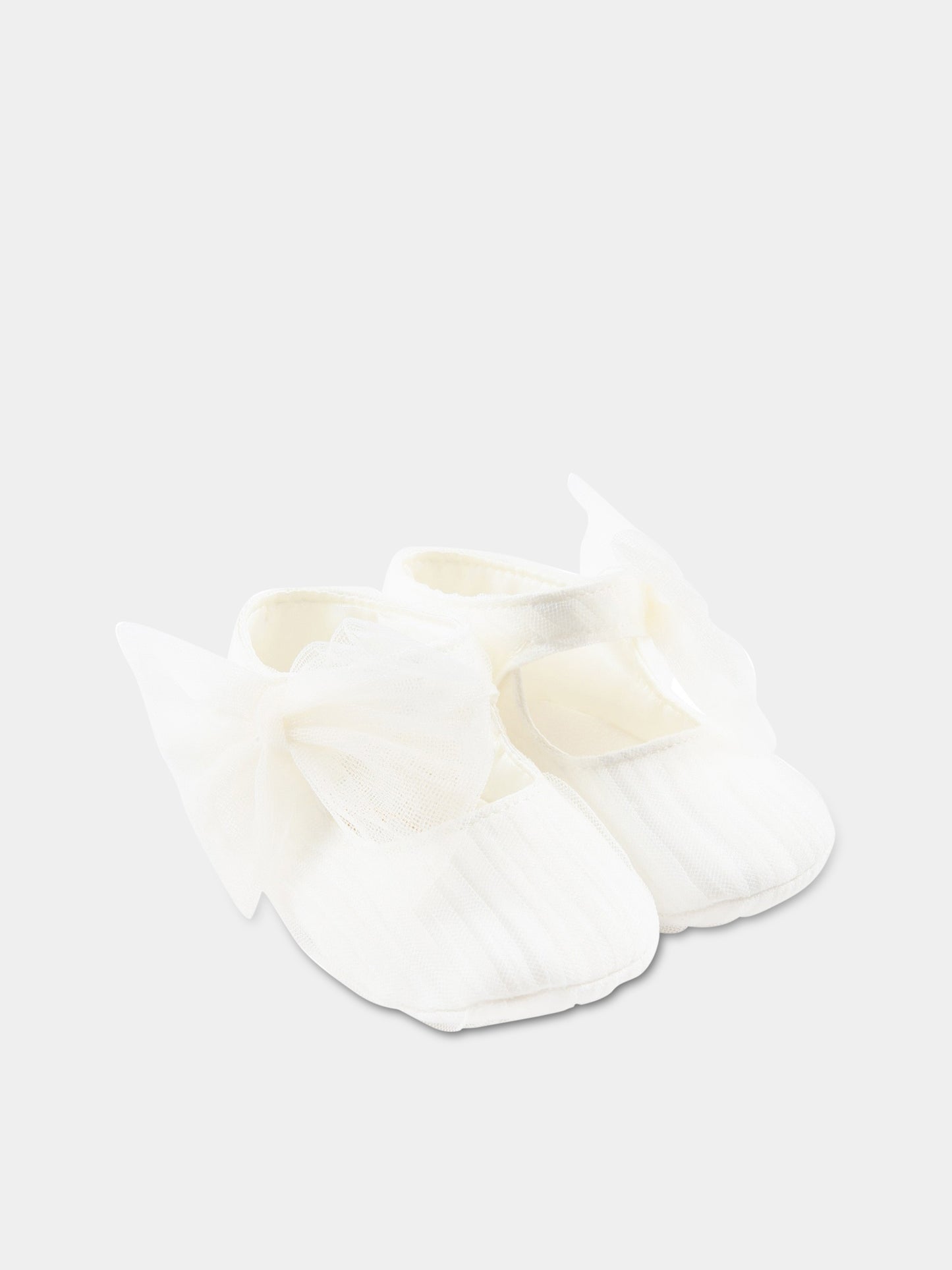 Ballerine bianche da culla per neonata con fiocco in tulle,Monnalisa,73A006 1361 0001
