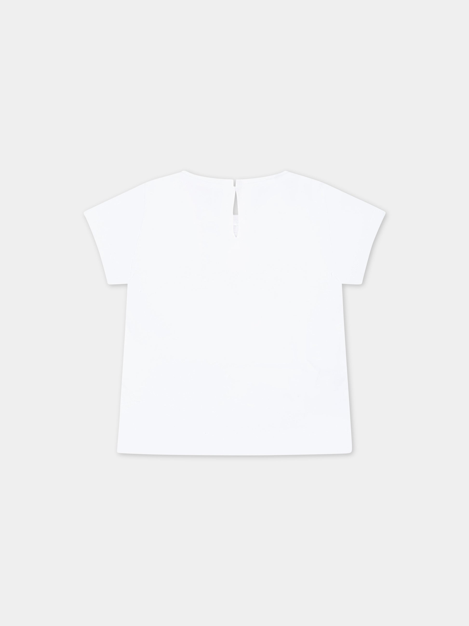 T-shirt bianca per neonata con fiori e logo,Monnalisa,39A602 1004 0099