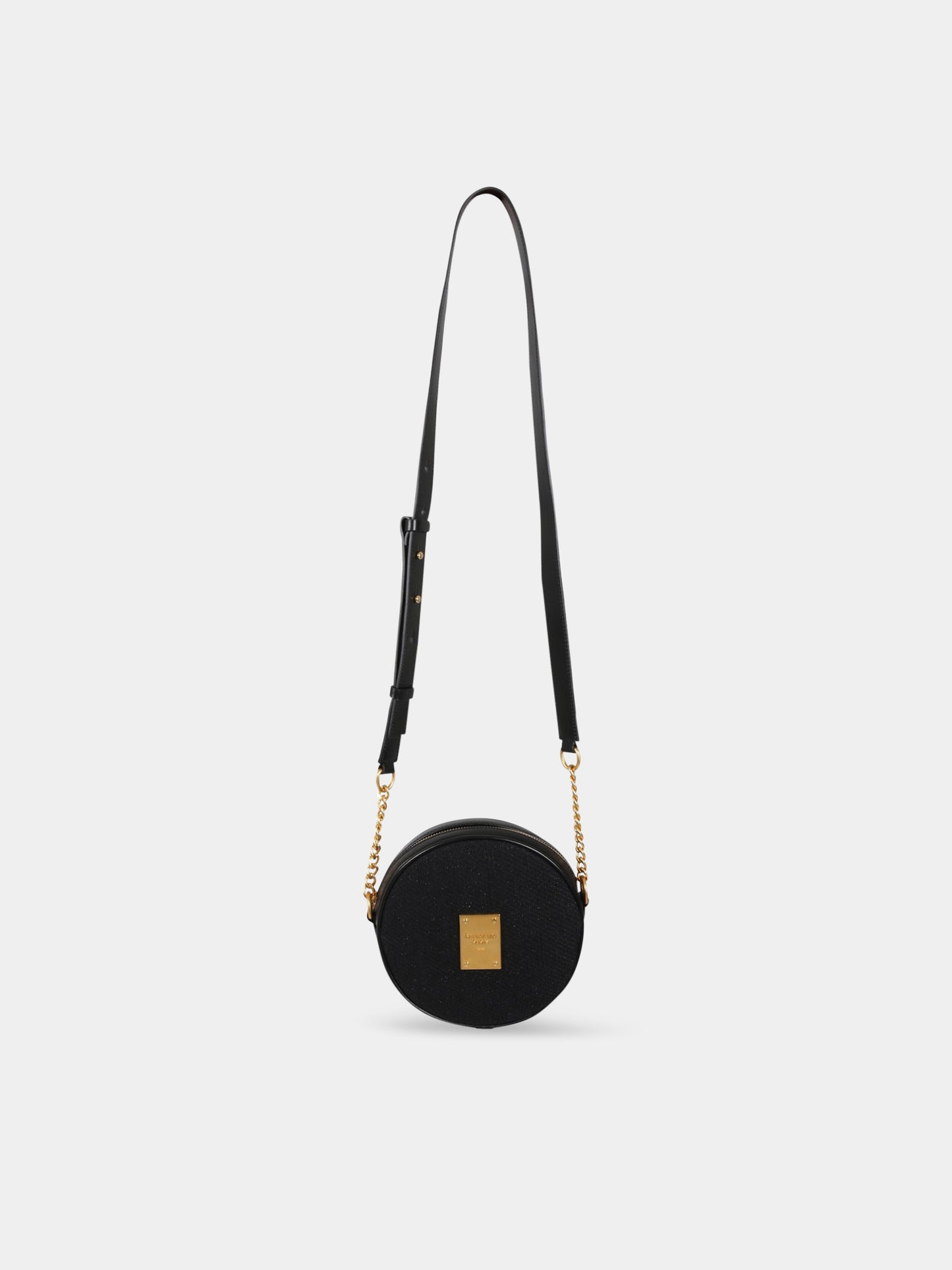 Borsa nera per bambina con logo metallizzato,Balmain Kids,BS0A48 I0138 930