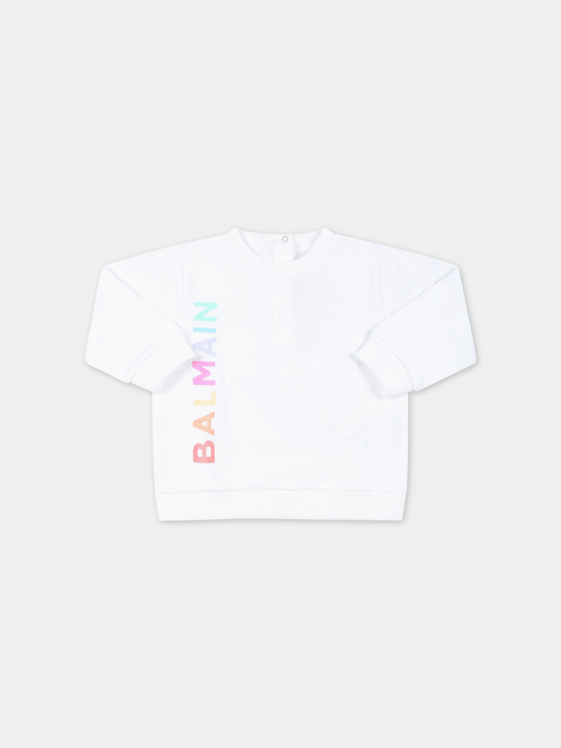 Felpa bianca per neonata con logo multicolor,Balmain Kids,BS4520 Z0001 100