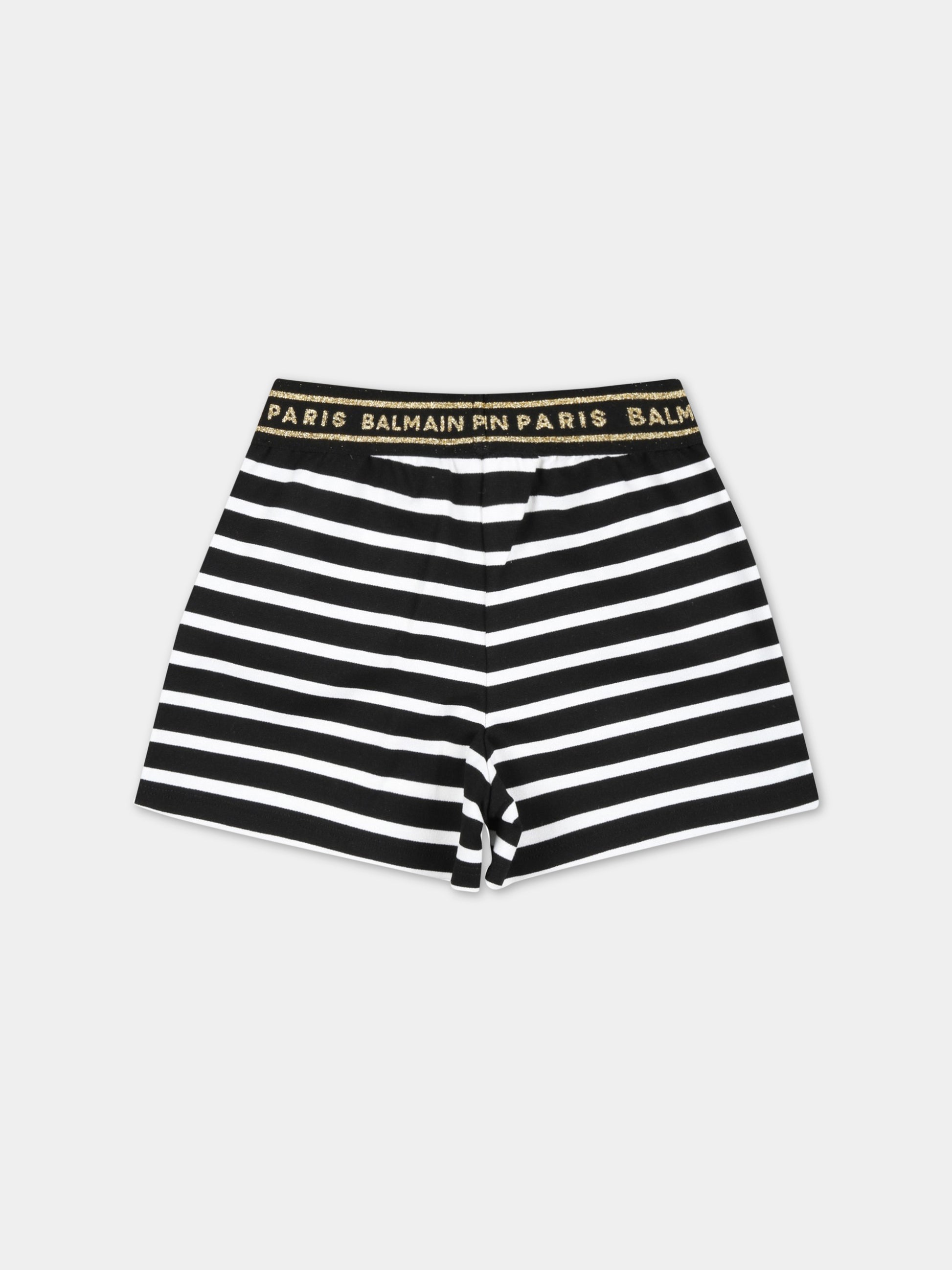 Shorts multicolor a righe per neonata con iconici bottoni e logo dorato,Balmain Kids,BS6079 J0243 100NE