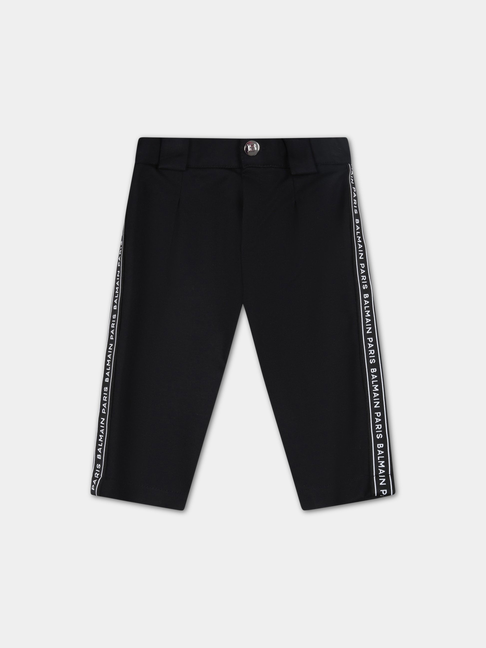 Pantaloni neri per neonato con logo bianco,Balmain Kids,BS6580 J0035 930