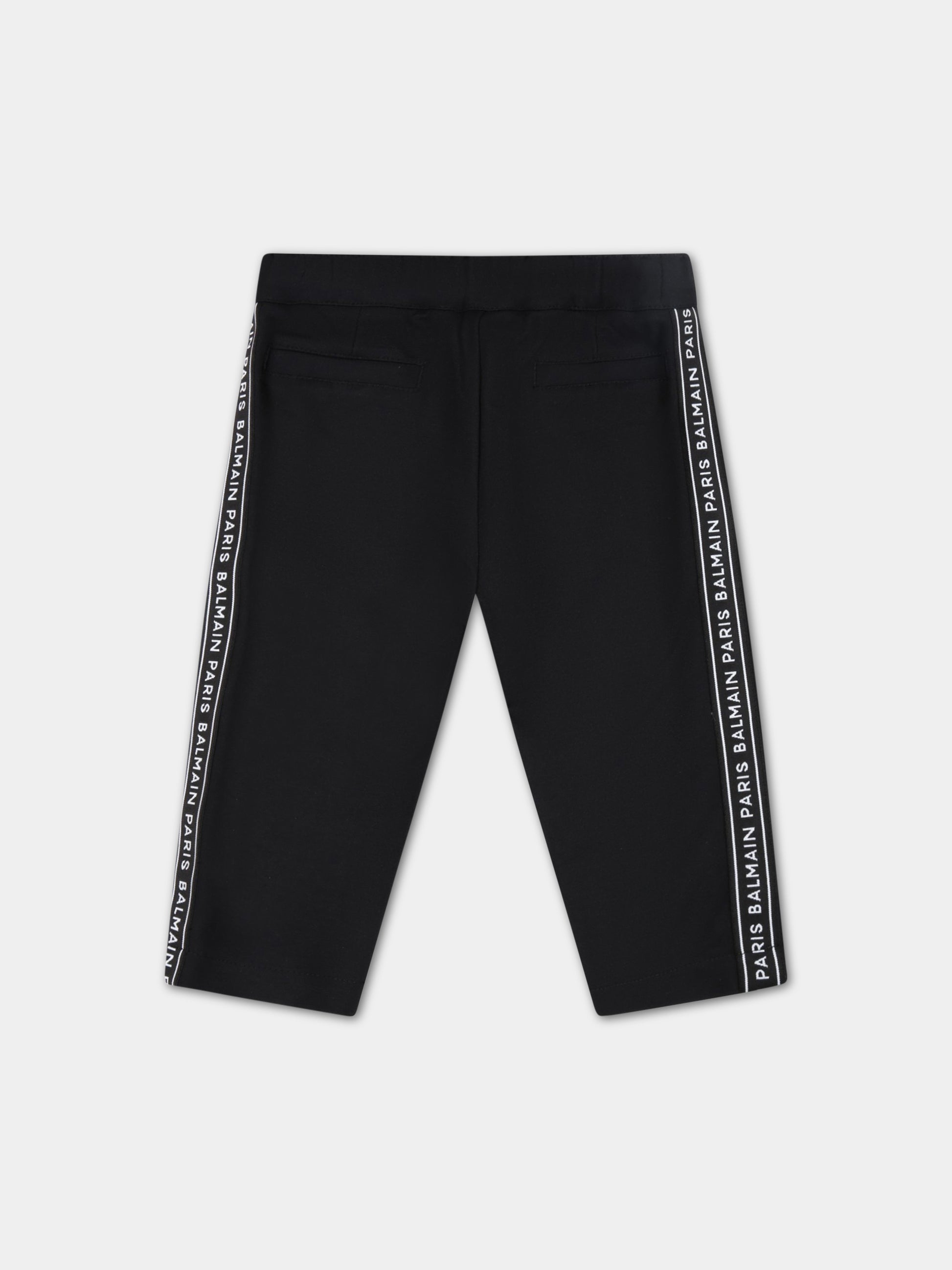 Pantaloni neri per neonato con logo bianco,Balmain Kids,BS6580 J0035 930