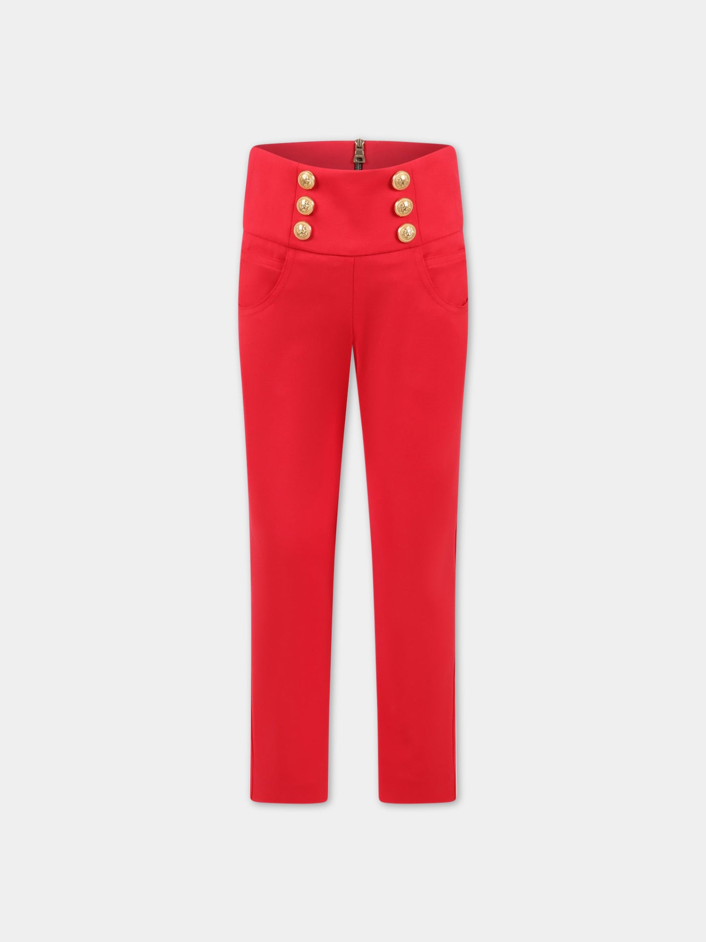 Pantaloni rossi per bambina con bottoni dorati,Balmain Kids,BS6B40 I0089 412OR