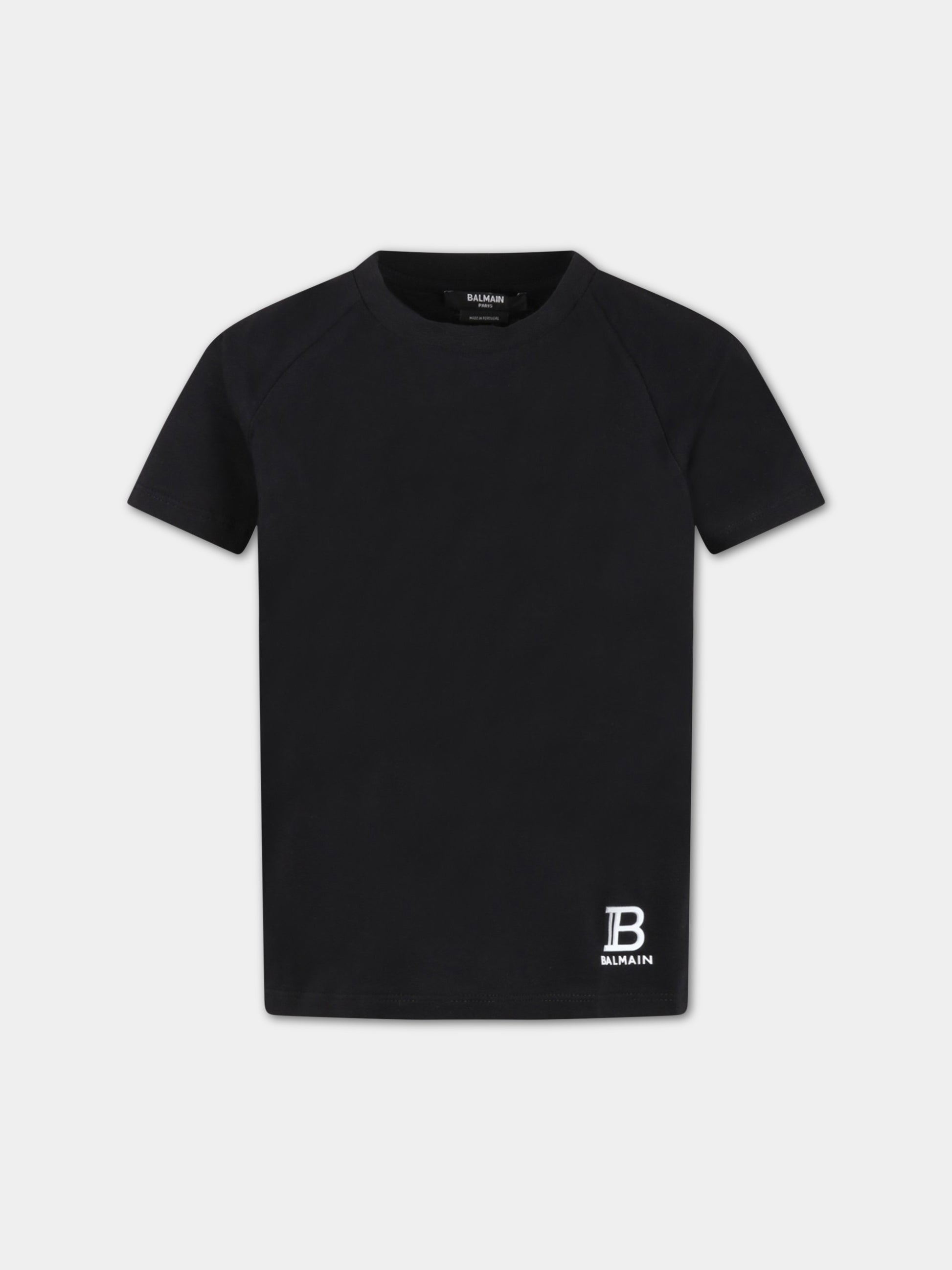 T-shirt nera per bambini con logo bianco,Balmain Kids,BS8P11 Z0057 930BC