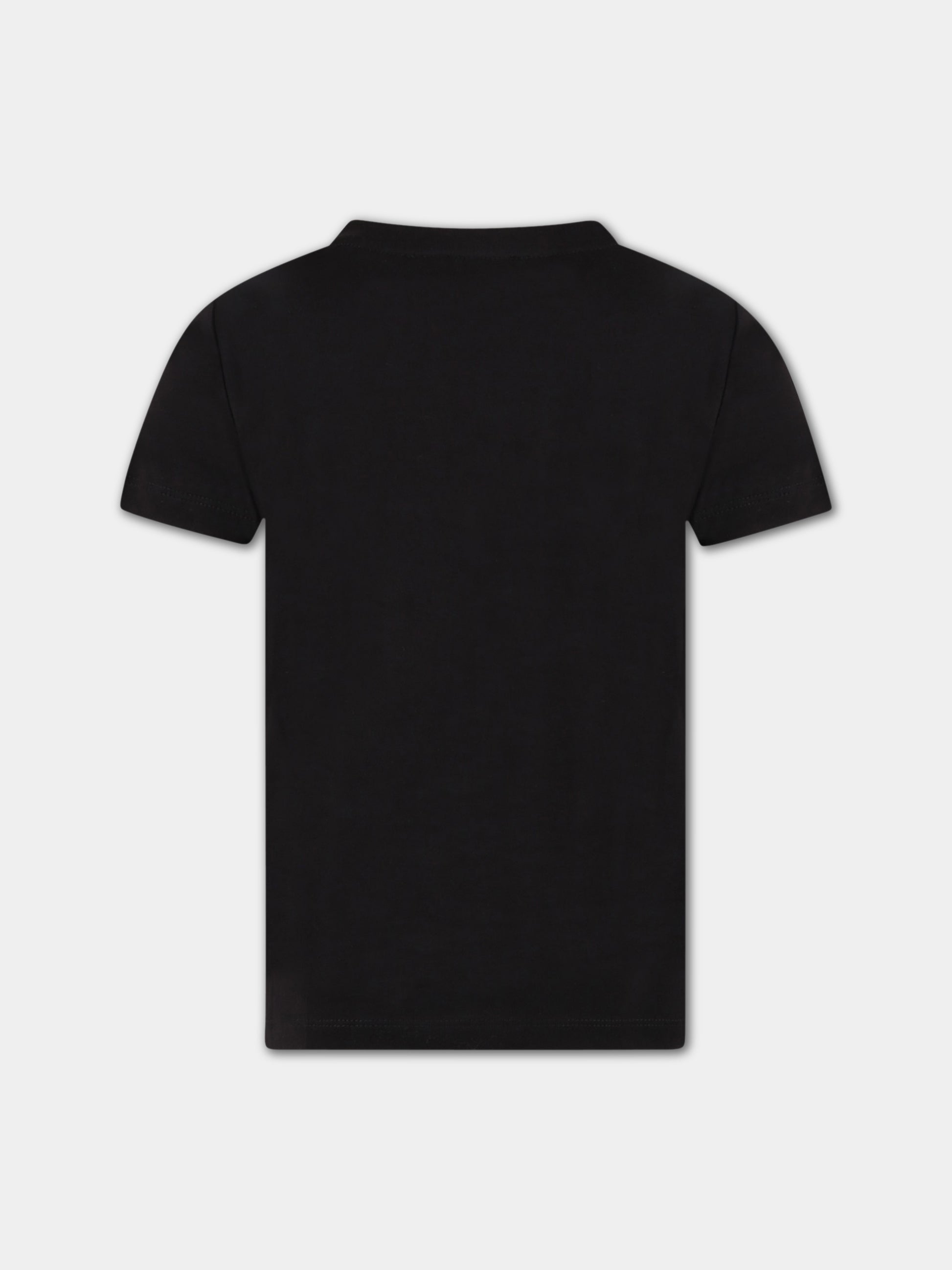 T-shirt nera per bambino con logo bianco e iconici bottoni,Balmain Kids,BS8P21 Z0057 930AG