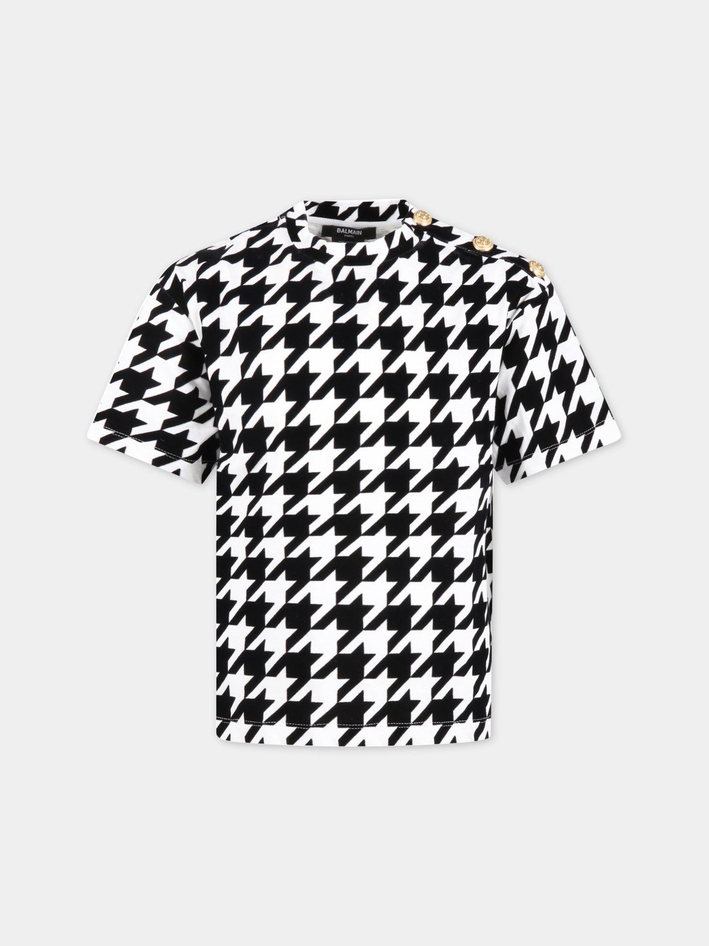 T-shirt multicolor per bambina con bottoni logati,Balmain Kids,BS8P81 Z0082 100NE