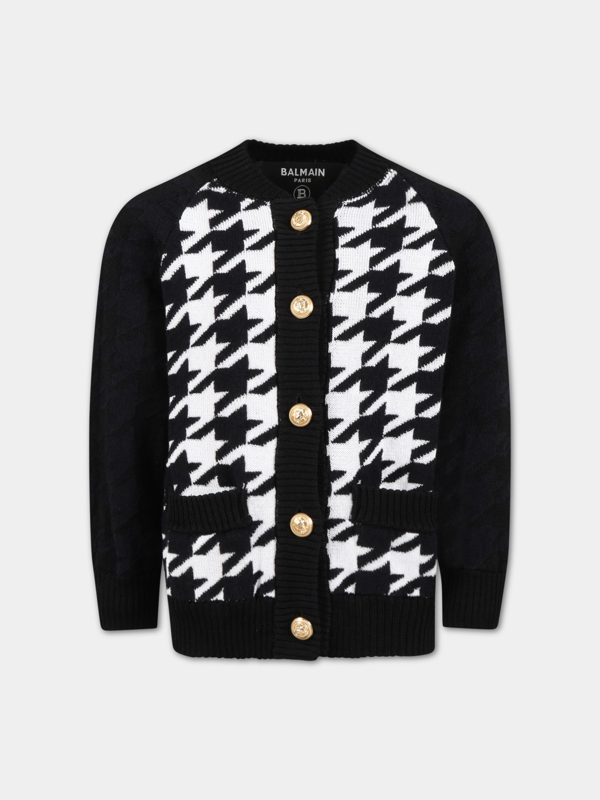Cardigan nero per bambina con bottoni dorati,Balmain Kids,BS9A30 X0074 930BC