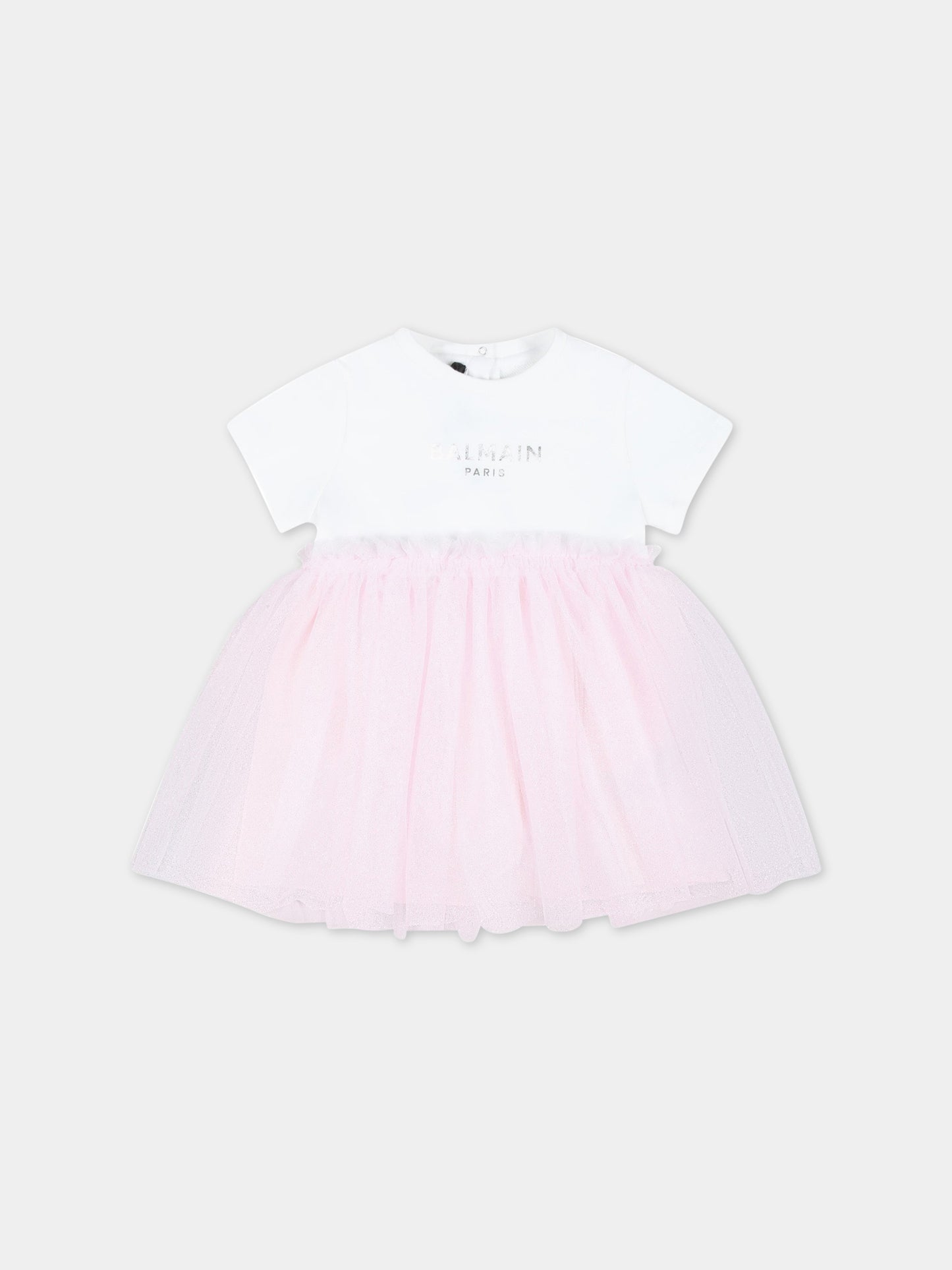 Vestito multicolor per neonata con logo argentato,Balmain Kids,BSA031 F0061 100RS