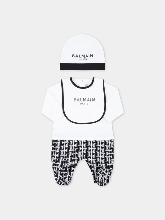 Set bianco e nero per neonato con logo nero,Balmain Kids,BSB539 Z0057 100NE