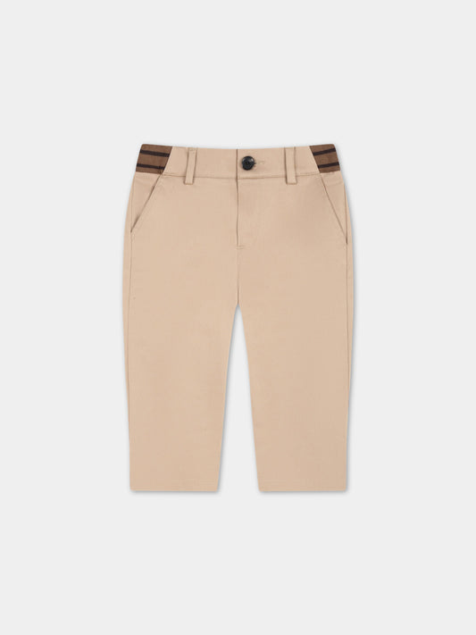 Pantaloni beige per neonato con FF nere,Fendi Kids,BUF062 ADEH F1F4G