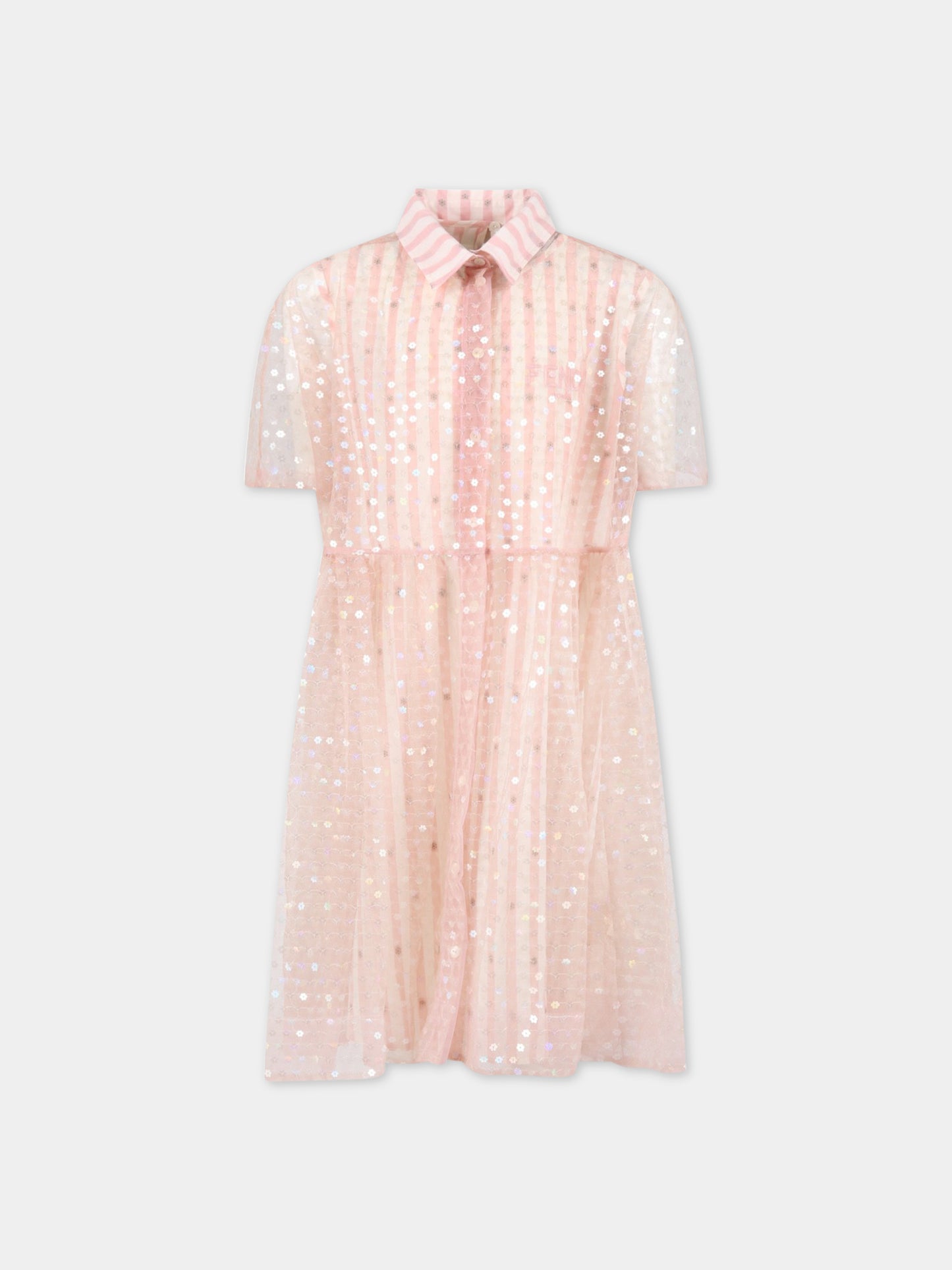 Vestito rosa per bambina con logo e paillettes,Fendi Kids,JFB562 ALO8 F16WG