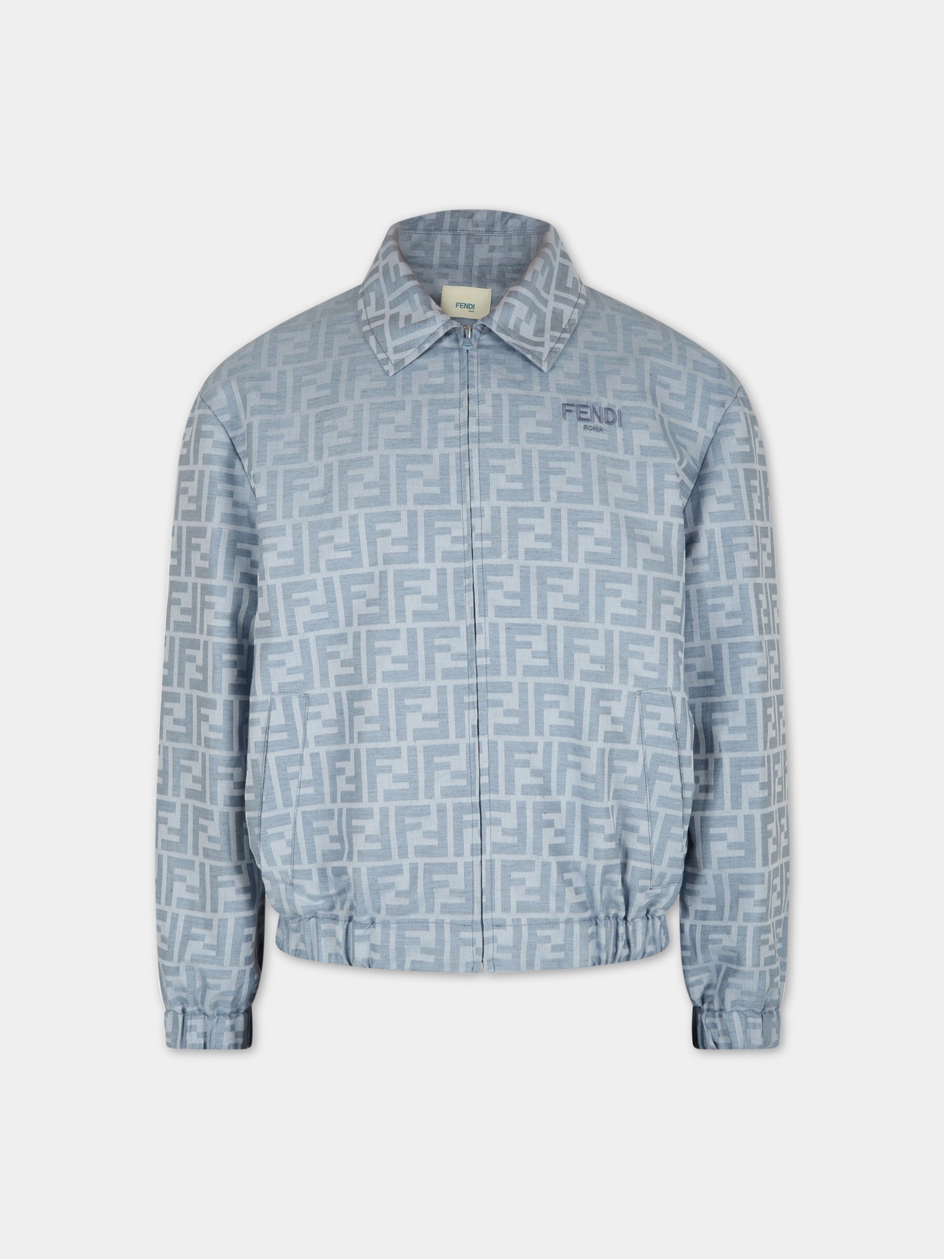 Giubbotto celeste per bambino con FF,Fendi Kids,JMA280 AMH9 F1JKV