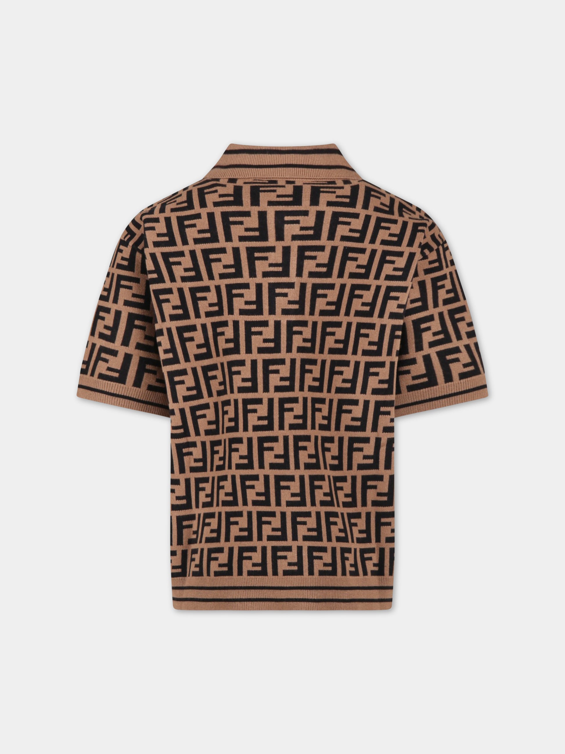 Maglione marrone per bambino con FF nere,Fendi Kids,JMG094 AEYD F15B6