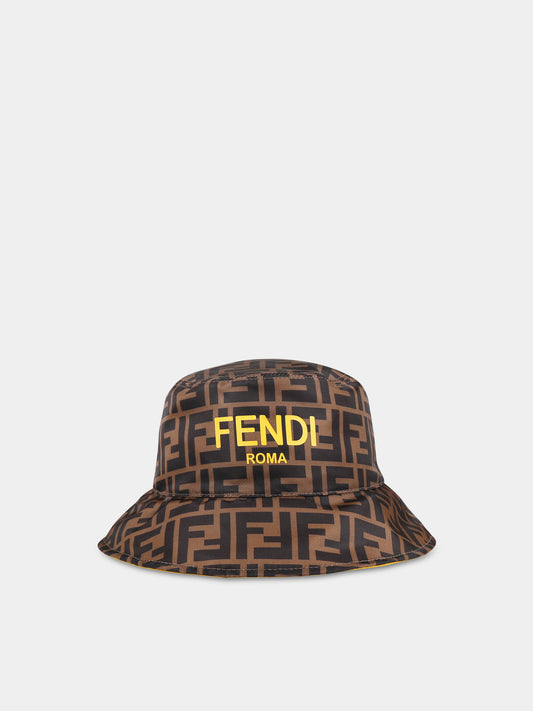 Cloche marrone per bambini con iconiche doppie FF,Fendi Kids,JUP017 AMRQ F17QF