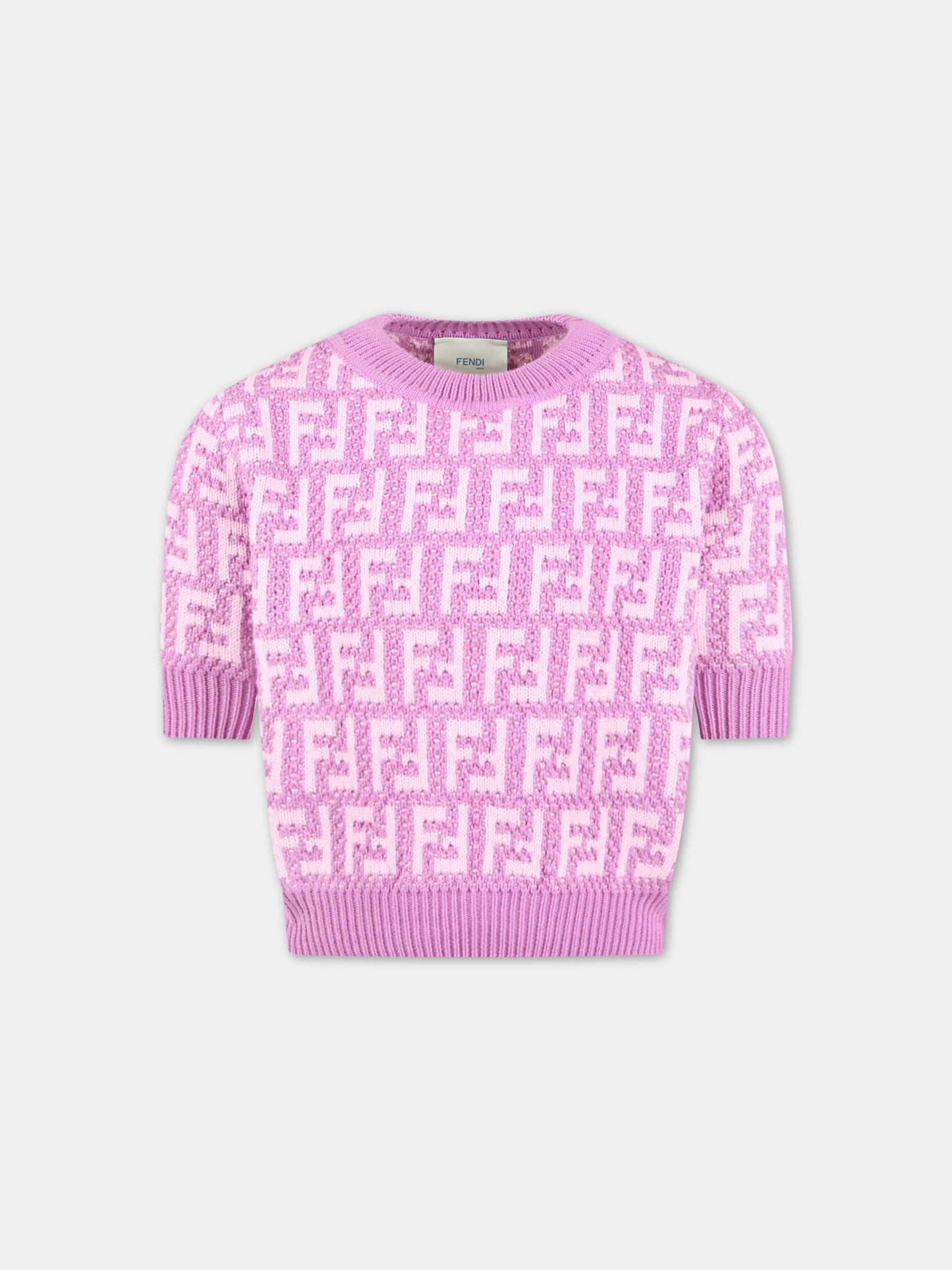 Maglione viola per bambina con FF rosa,Fendi Kids,JFG116 AMJF F10WJ