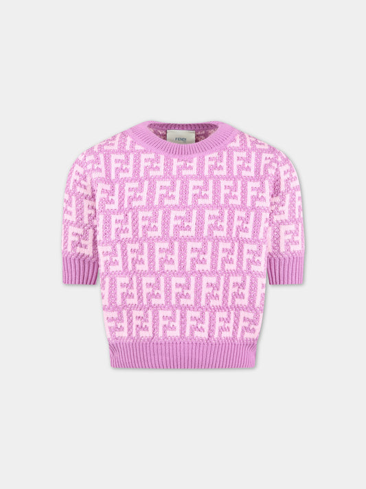 Maglione viola per bambina con FF rosa,Fendi Kids,JFG116 AMJF F10WJ