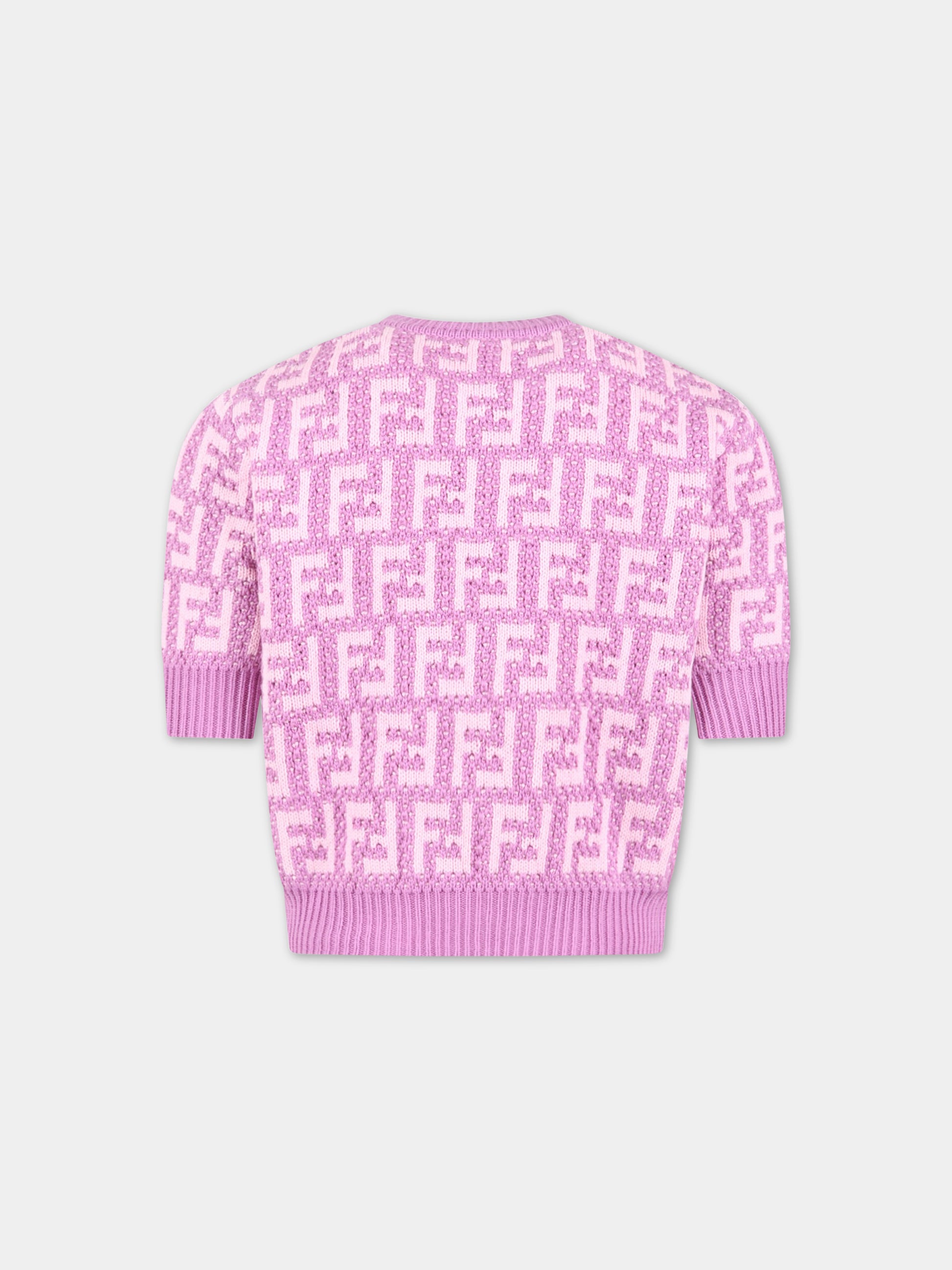 Maglione viola per bambina con FF rosa,Fendi Kids,JFG116 AMJF F10WJ