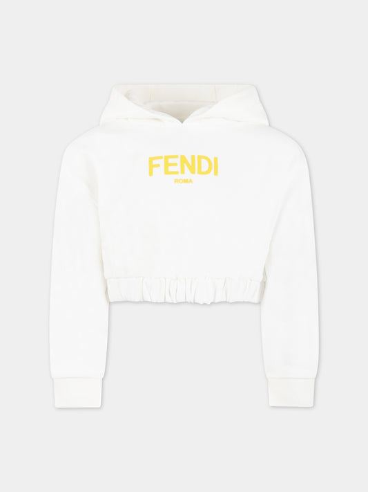 Felpa bianca per bambina con logo giallo in rilievo,Fendi Kids,JFH135 5V0 F0TU9
