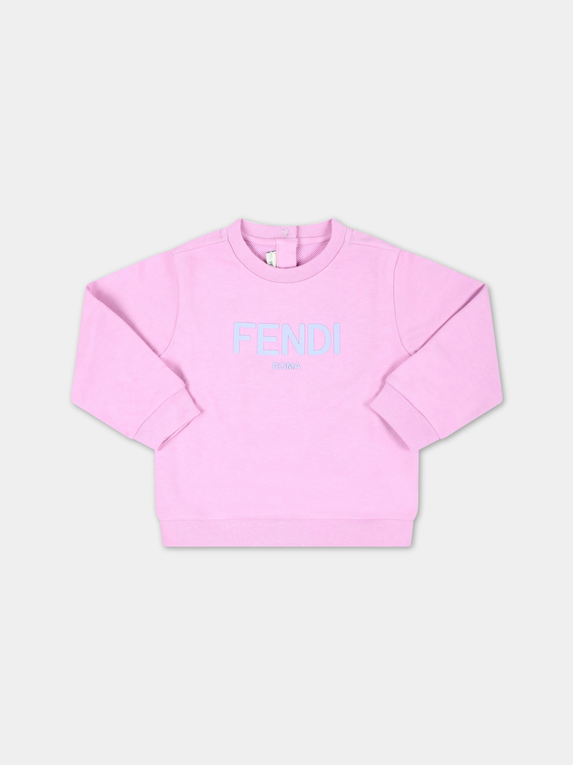 Felpa fucsia per neonata con logo celeste,Fendi Kids,BUH054 5V0 F10WJ
