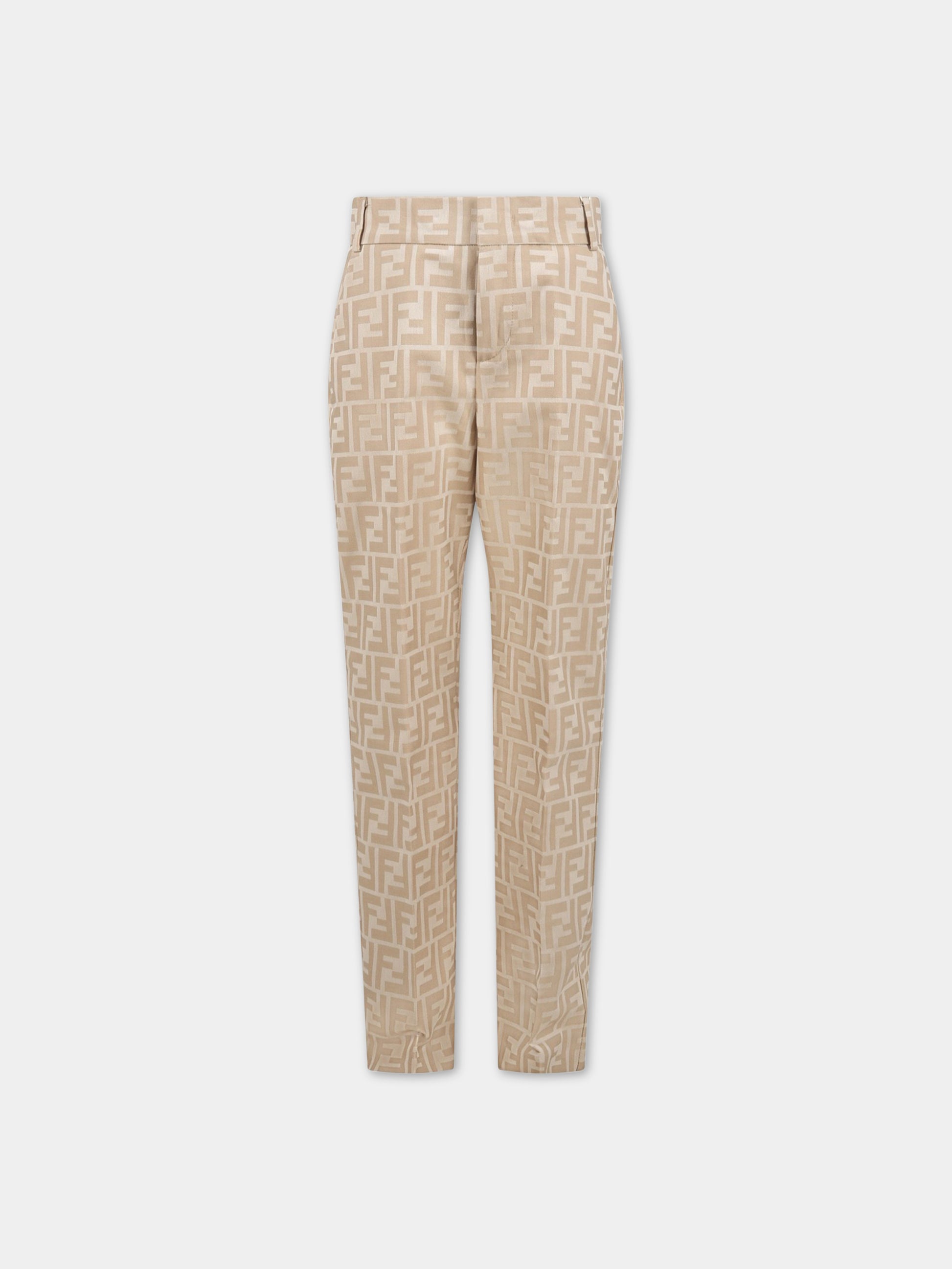 Pantaloni beige per bambino con FF,Fendi Kids,JMF419 ALO6 F1F4G