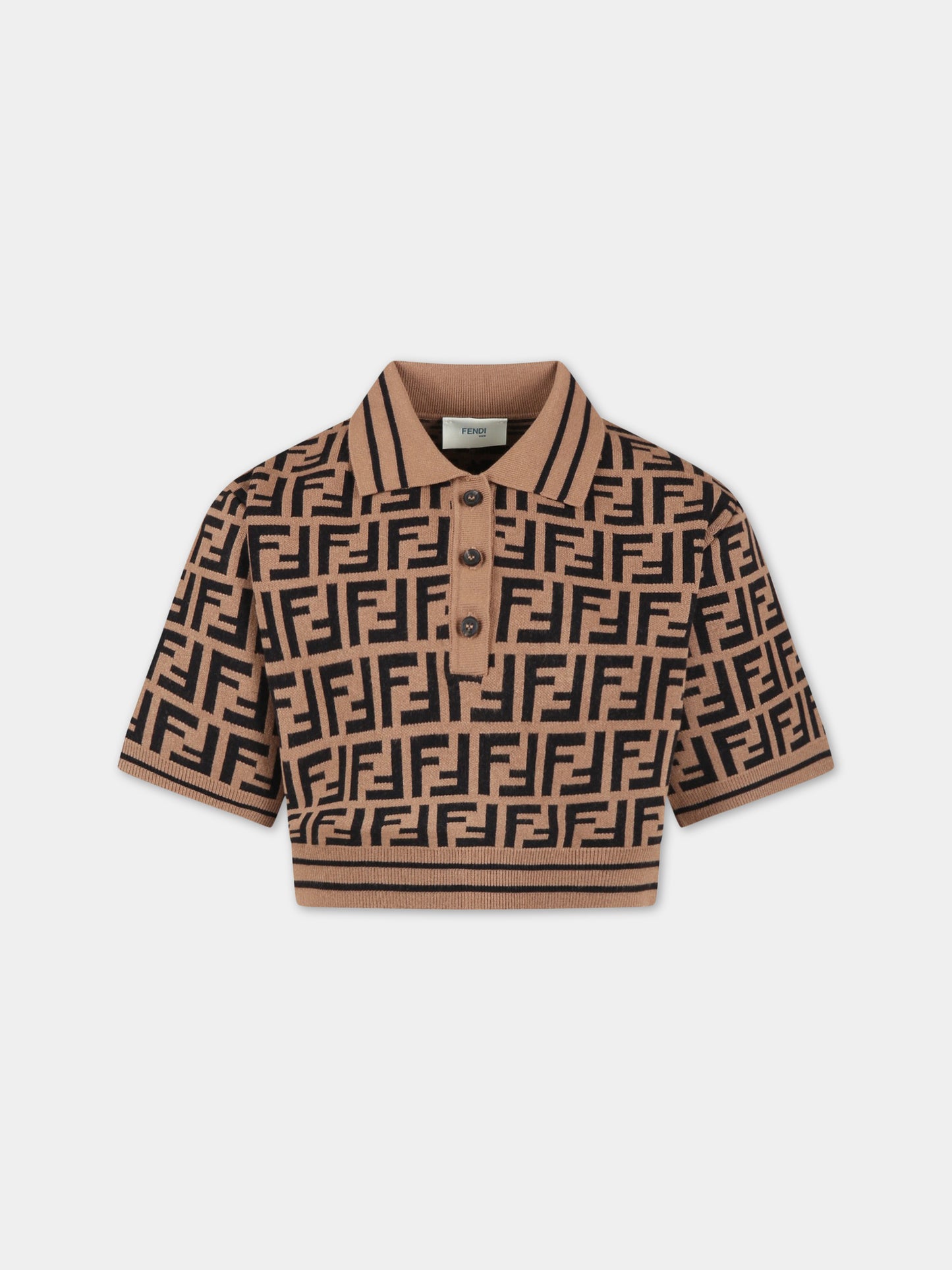 Maglione marrone per bambina con FF nere,Fendi Kids,JFG113 AEYD F15B6