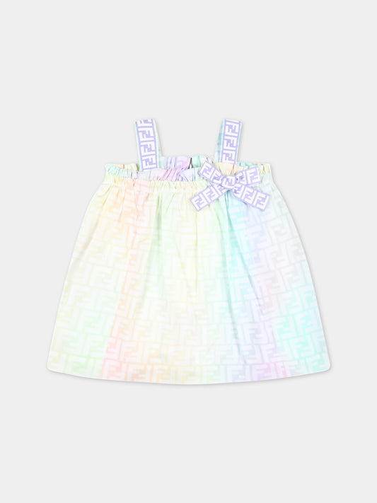 Vestito multicolor per bambina con FF,Fendi Kids,BFB416 ALOE F1JDD