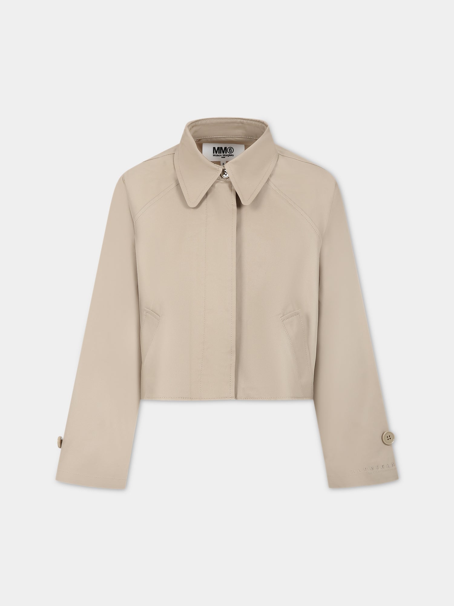 Giacca beige per bambina con logo ricamato,Mm6 Maison Margiela,M60283 MM036 M6703