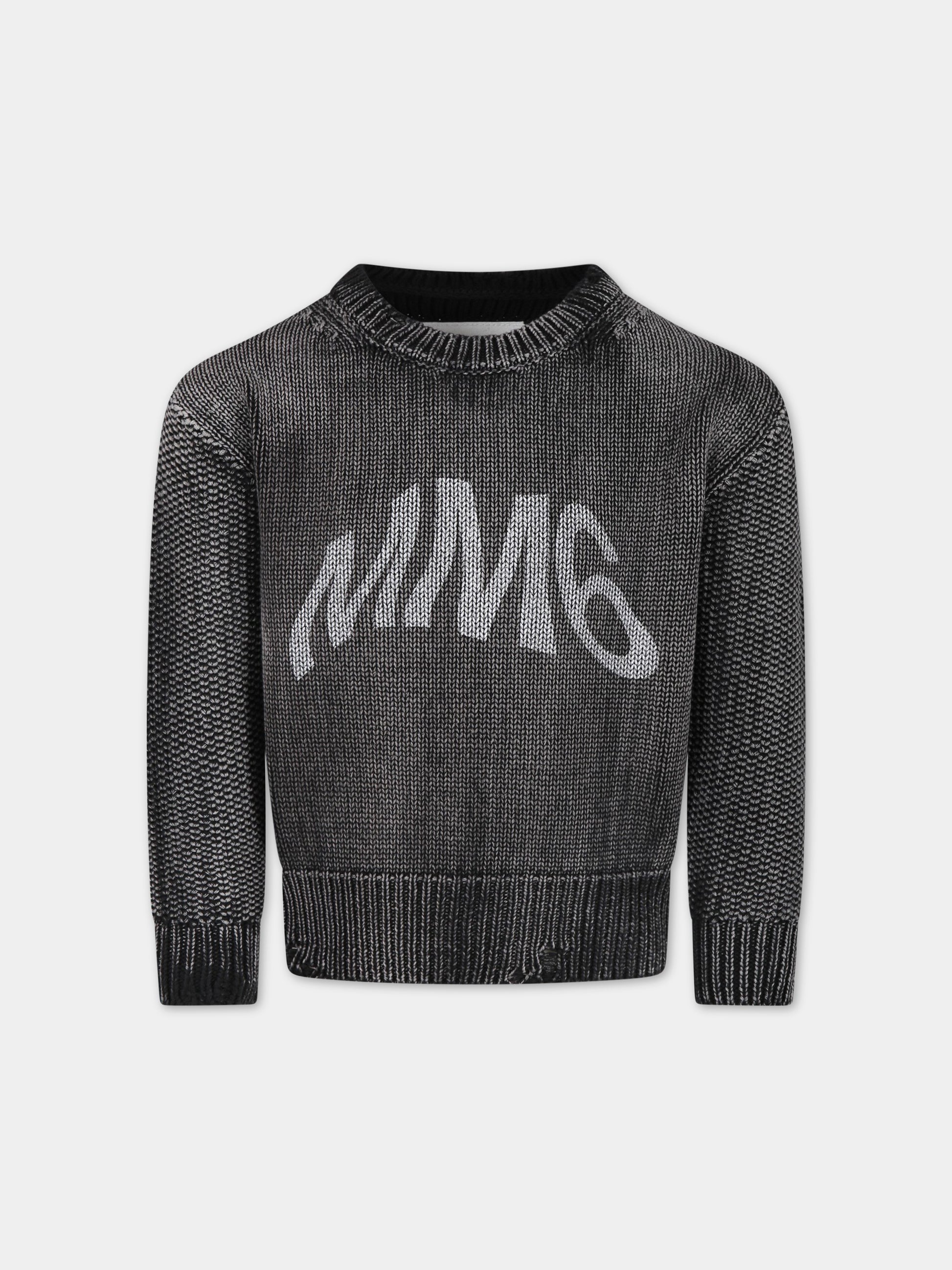 Maglione nero per bambino con logo,Mm6 Maison Margiela,M60357 MM094 M6900