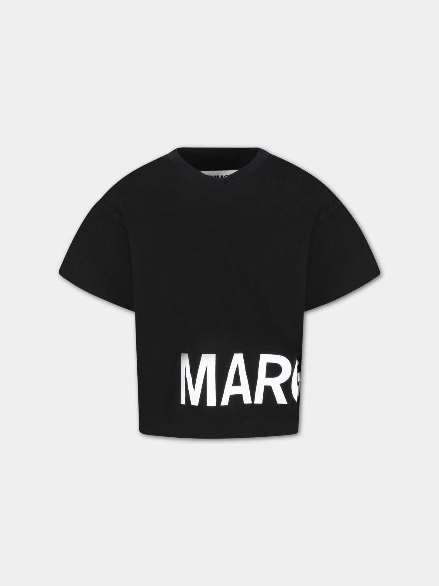 T-shirt nera per bambini con logo bianco,Mm6 Maison Margiela,M60332 MM009 M6900