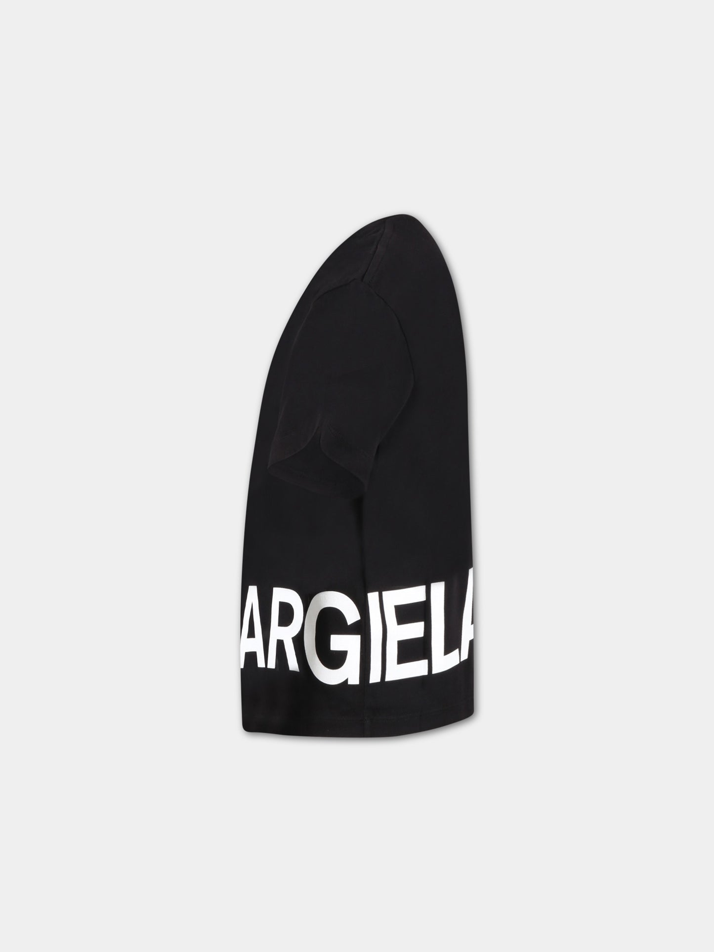 T-shirt nera per bambini con logo bianco,Mm6 Maison Margiela,M60332 MM009 M6900
