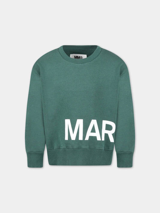 Felpa verde per bambini con logo bianco,Mm6 Maison Margiela,M60313 MM006 M6507