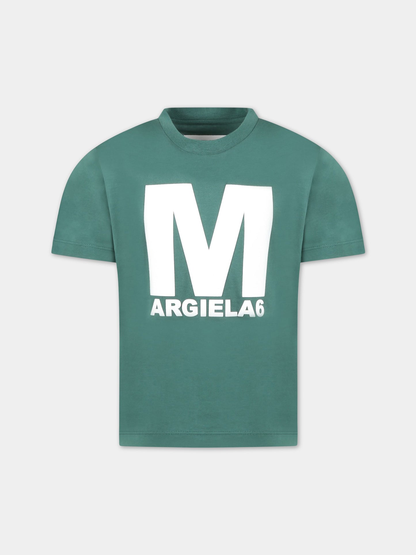 T-shirt verde per bambini con logo bianco,Mm6 Maison Margiela,M60339 MM010 M6507