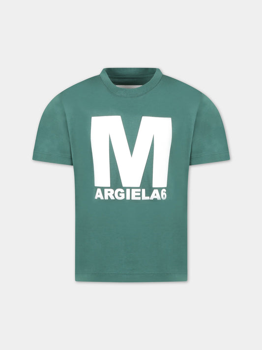 T-shirt verde per bambini con logo bianco,Mm6 Maison Margiela,M60339 MM010 M6507
