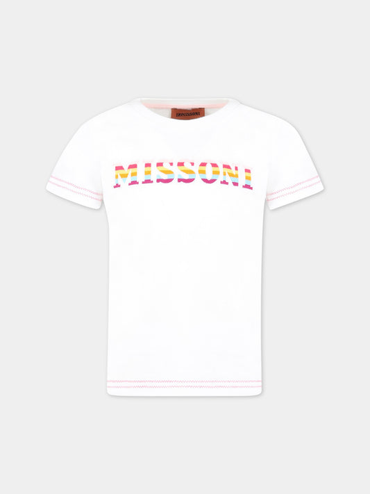 T-shirt bianca per bambina con logo ricamato,Missoni,MS8A41 J0177 100