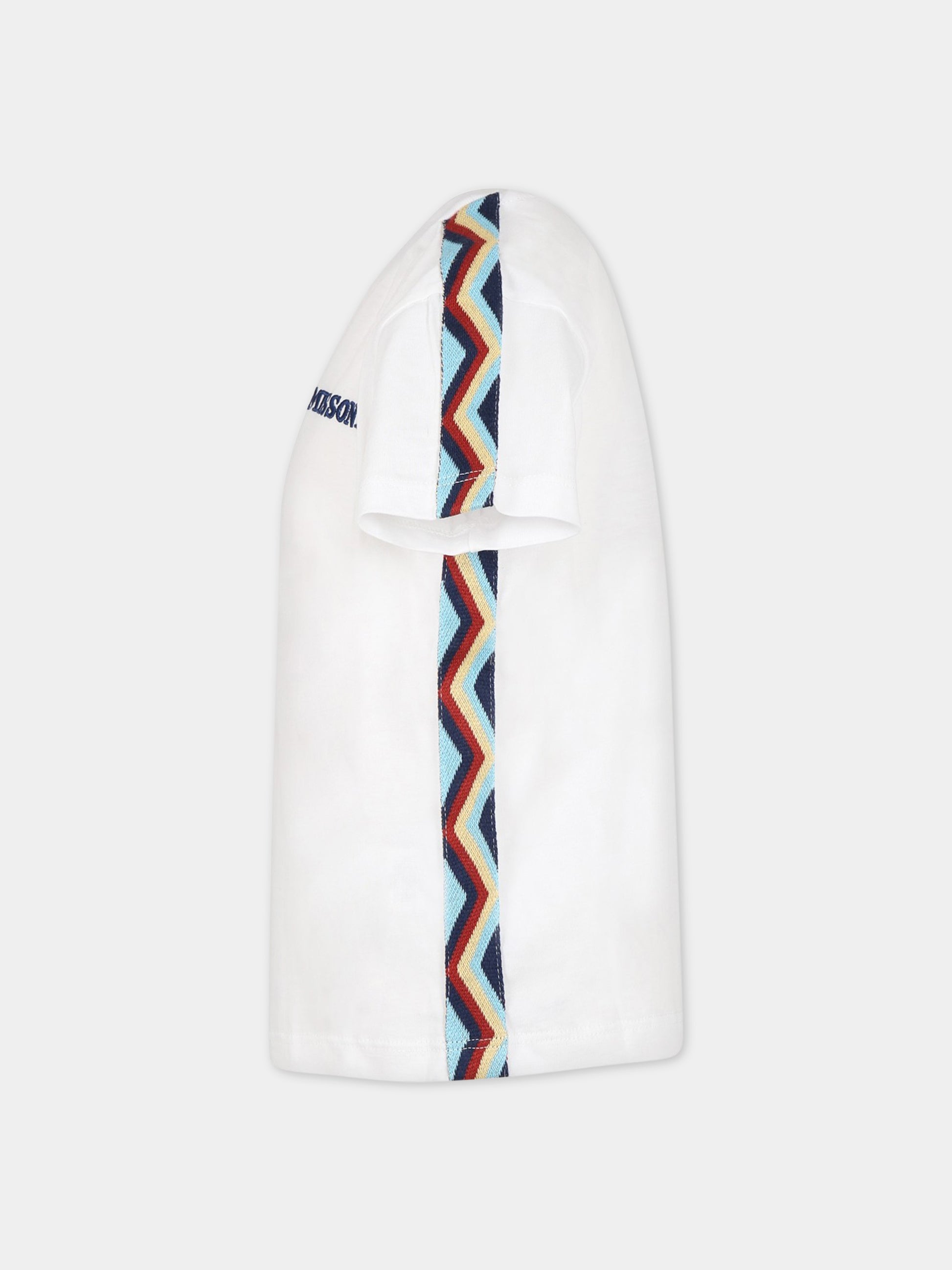 T-shirt bianco per bambini con logo e iconico motivo chevron,Missoni,MS8P91 J0177 100MC