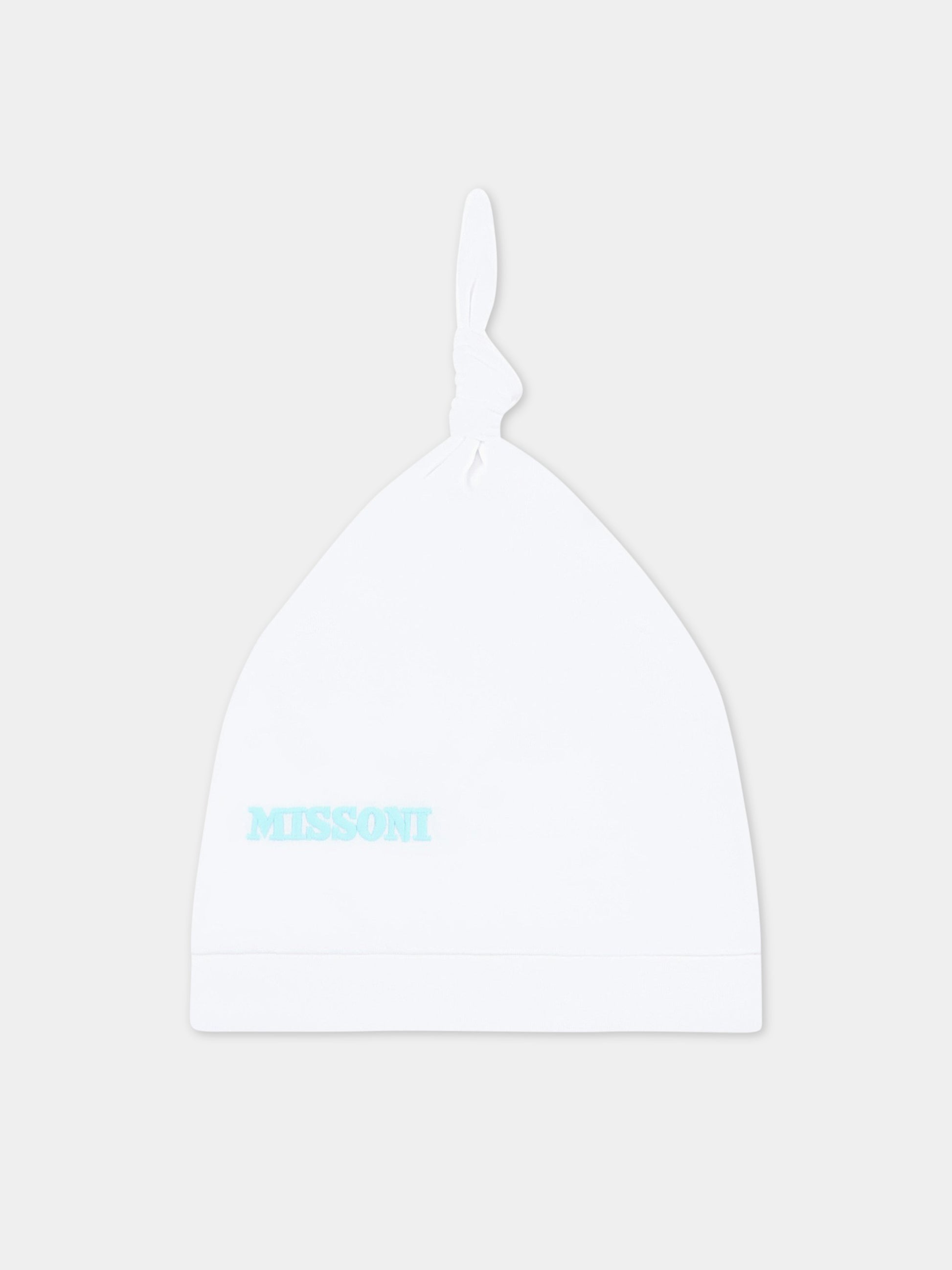 Set bianco per neonato con logo celeste,Missoni,MSB019 J0177 100CE