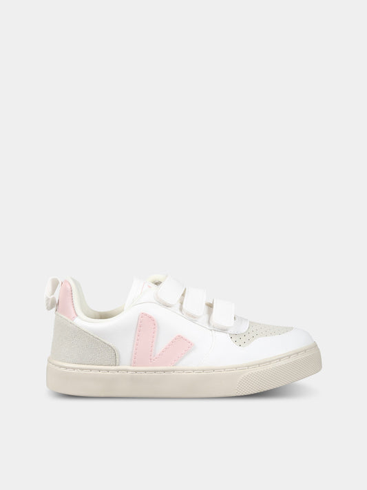 Sneakers bianche per bambina con logo rosa,Veja,CV0703245C