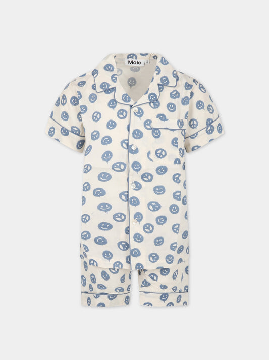 Pigiama avorio per bambino con stampe blu all-over e con logo,Molo,6S23R502 6836