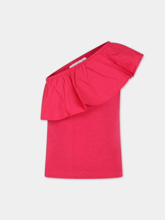 Top fucsia per bambina con rouches e patch logato,Molo,2S23A108 8708