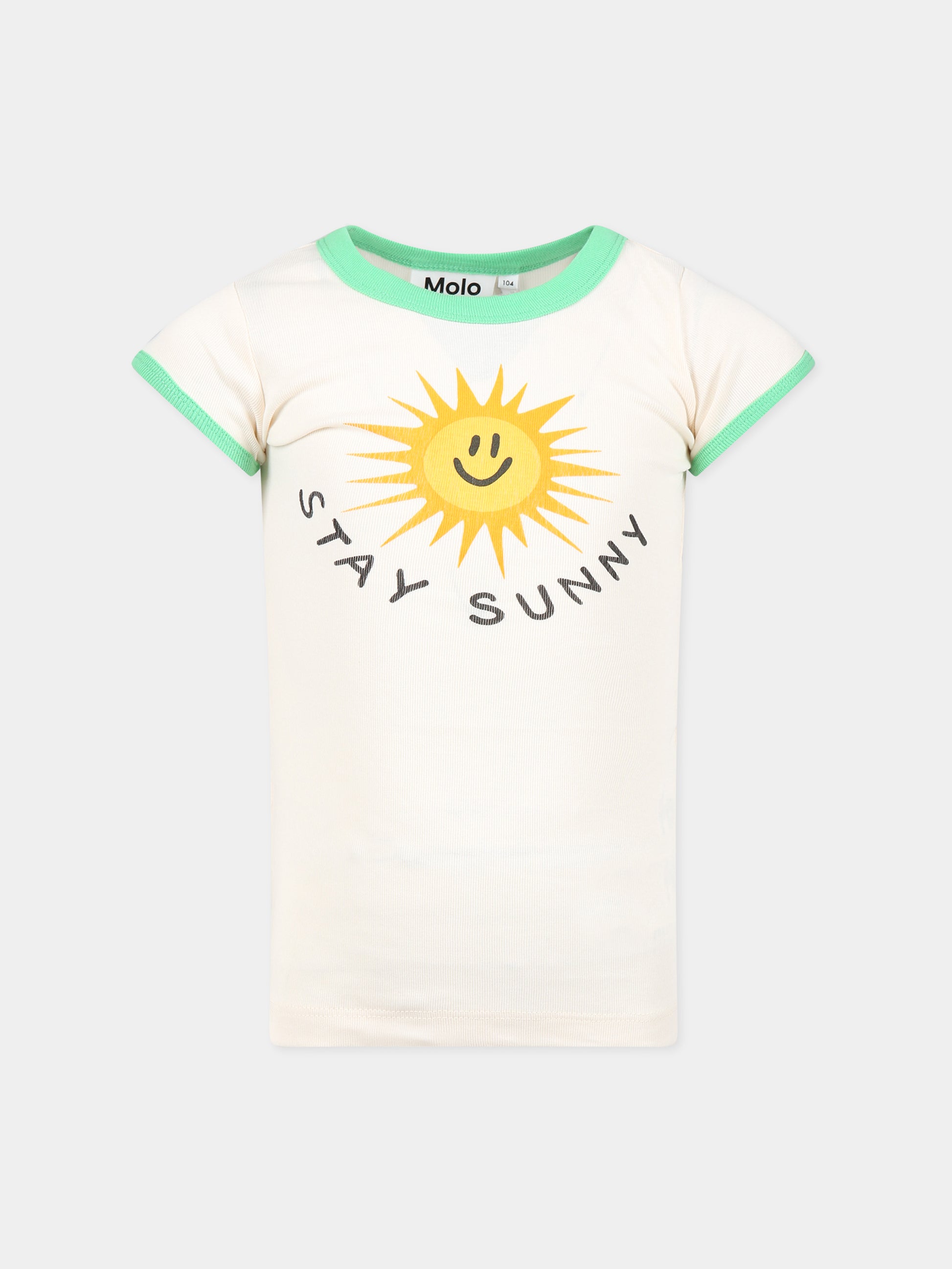 T-shirt avorio per bambina con stampa sole e scritta  Stay Sunny ,Molo,6S23A218 2444