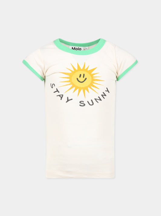 T-shirt avorio per bambina con stampa sole e scritta  Stay Sunny ,Molo,6S23A218 2444