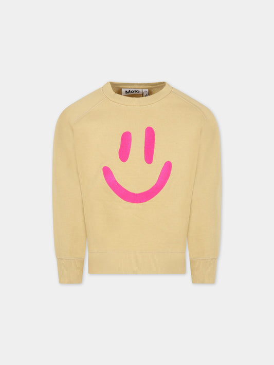 Felpa giallo-senape per bambina con smile fucsia,Molo,6S23J205 8703