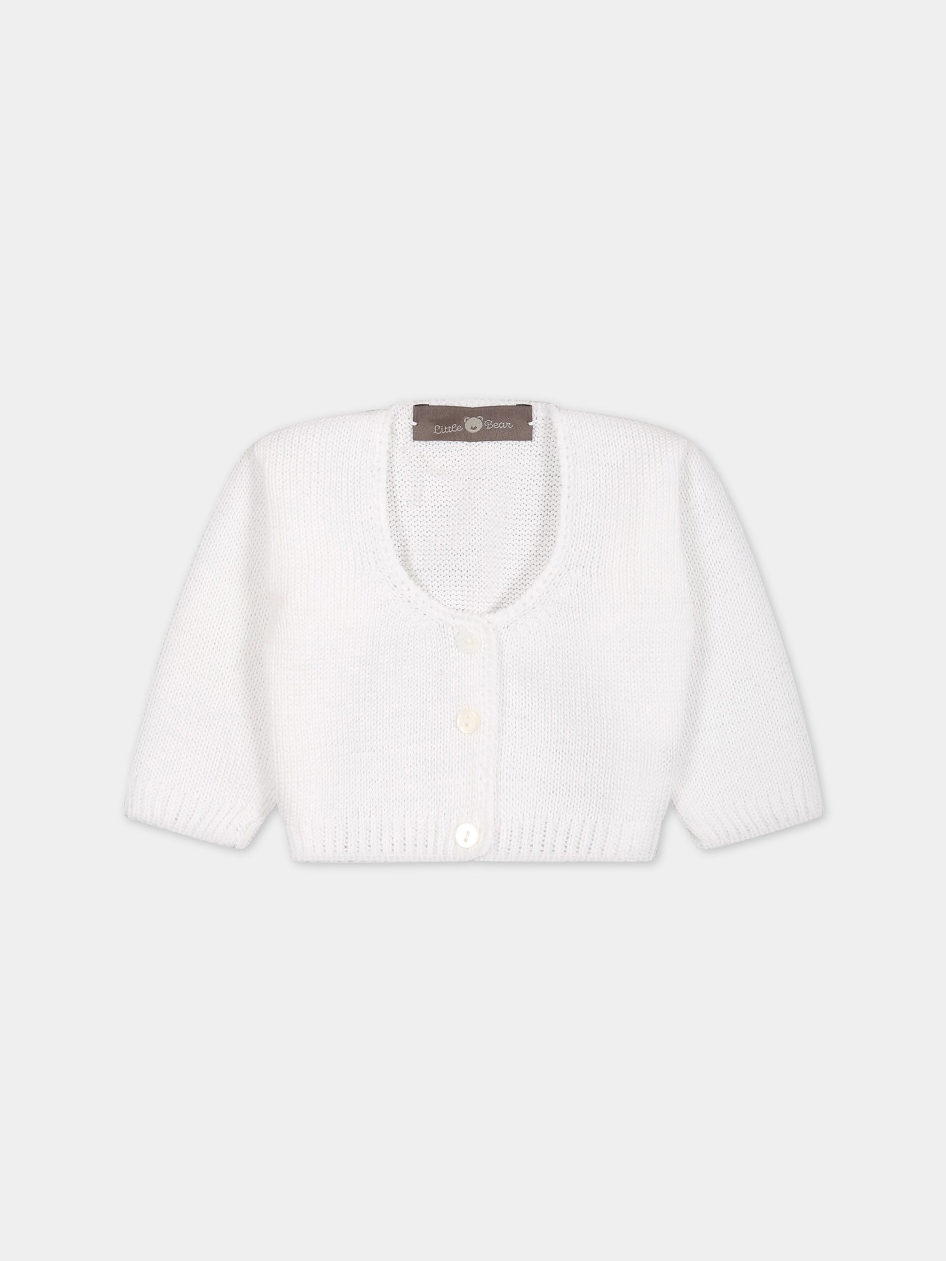 Cardigan bianco per neonata,Little Bear,6003 BIANCO/BIANCO