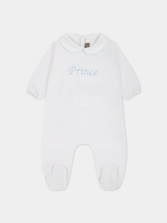 Tutina bianco per neonato con scritta  Prince ,Little Bear,6044 BIANCO/CIELO