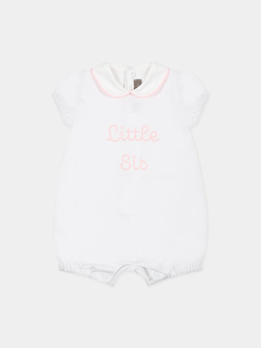 Pagliaccetto bianco per neonata con scritta  Little Sis ,Little Bear,6050 BIANCO/ROSA